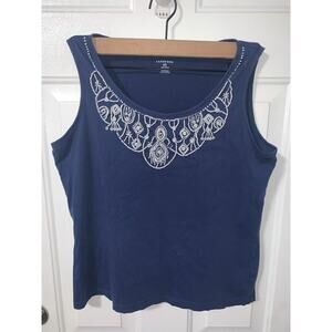 Lands End Womens Blue Embroidered Cotton Tank Top Size M/P 10-12